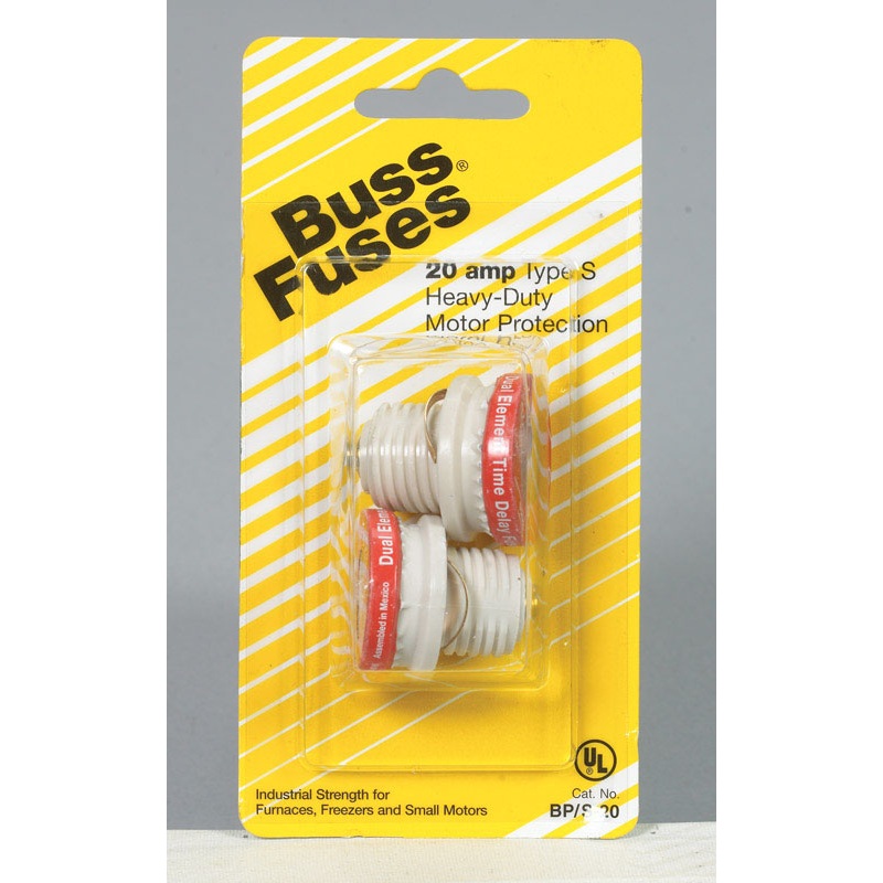 Bussmann Plug Fuse 20 amps 125 volts 1.16 in. Dia. x 1.25 in. L 2 pk For Residential Load Centers
