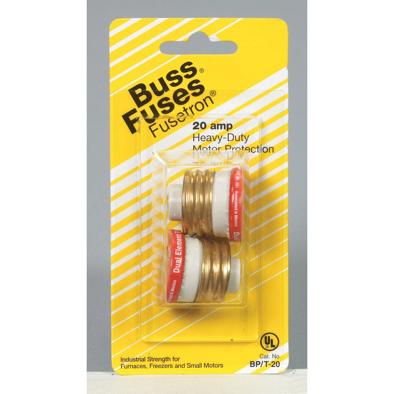 Bussmann Time Delay Plug Fuse 20 amps 125 volts 1.16 in. Dia. 2 pk For Small Motor Overload Protec