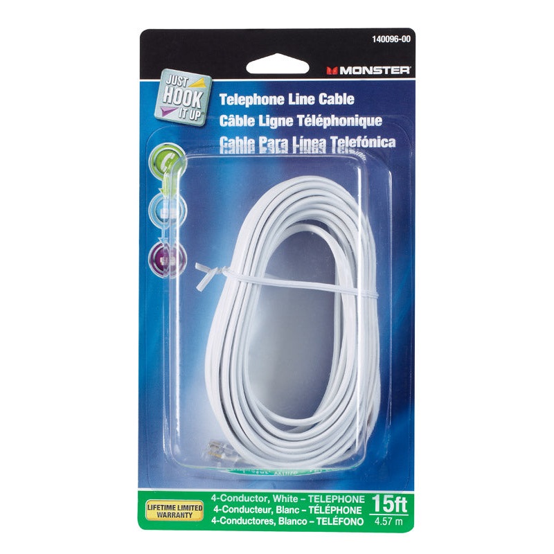 Monster Cable 15 ft. L White Modular Telephone Line Cable