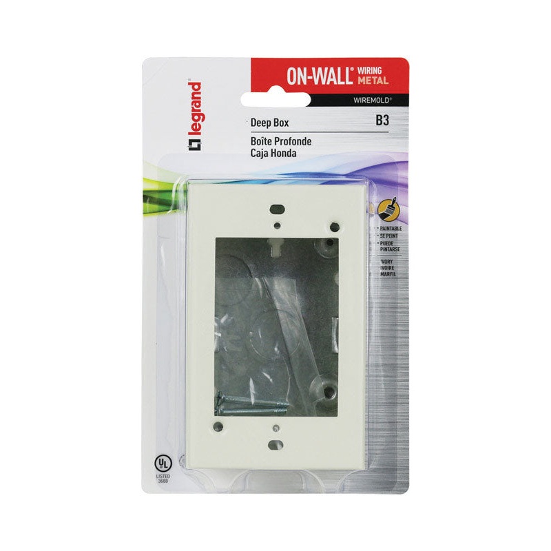 Wiremold 1 Gang Rectangle Outlet Box Ivory Metal