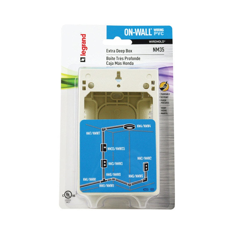 Wiremold 7-13/16 in. H Rectangle Outlet Box Ivory Plastic