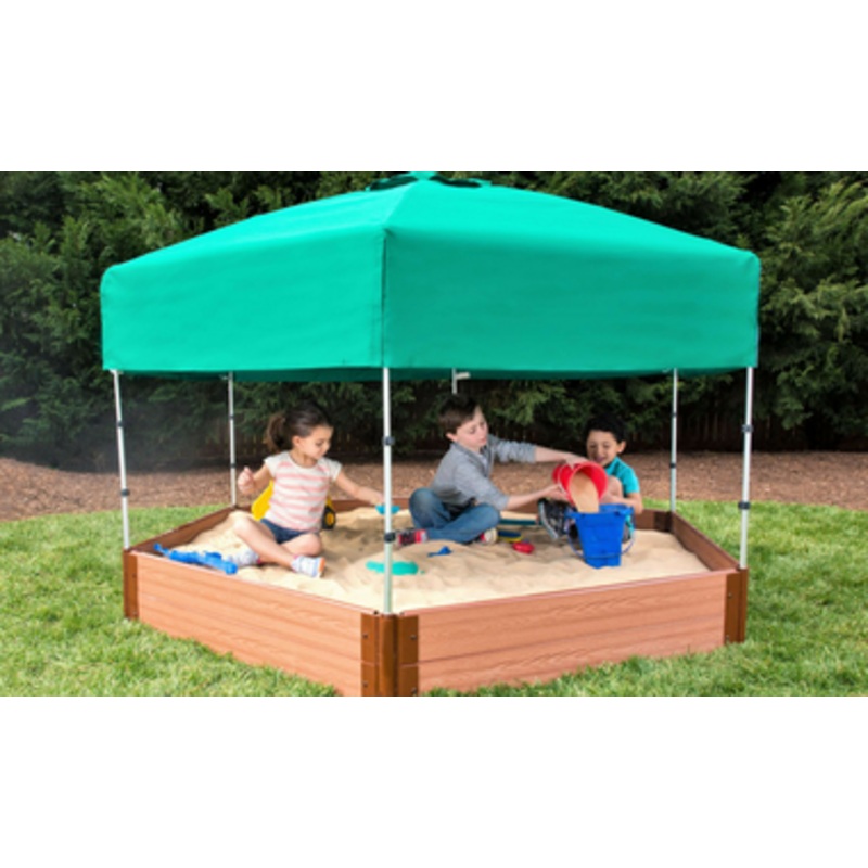 Hexagon Sandbox with Telescoping Canopy & Cover – 7′ x 8′ x 11