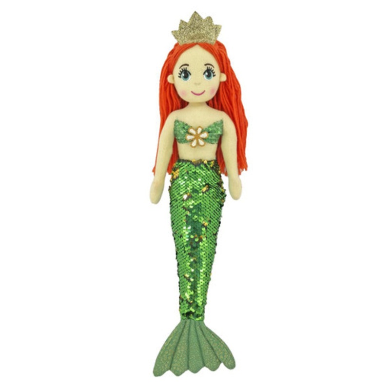 Cotton Candy – 45cm Mermaid NERIDA Flip Sequin Green/Gold with Sequin Tail