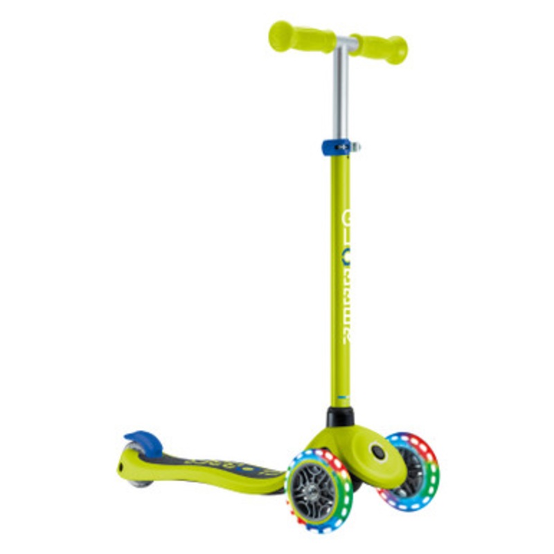 Globber PRIMO V2 Scooter with Lights and Griptape – Lime Green/ Navy Blue