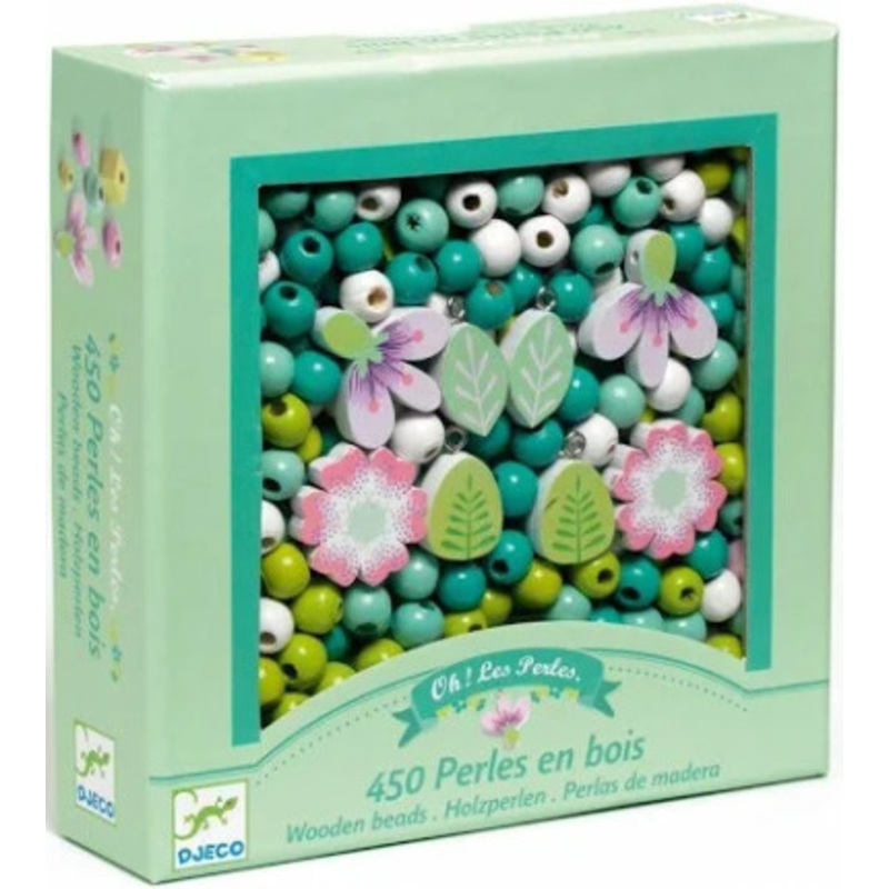 Djeco – Colourful Flowers and Foliage Wooden Beads 450pcs