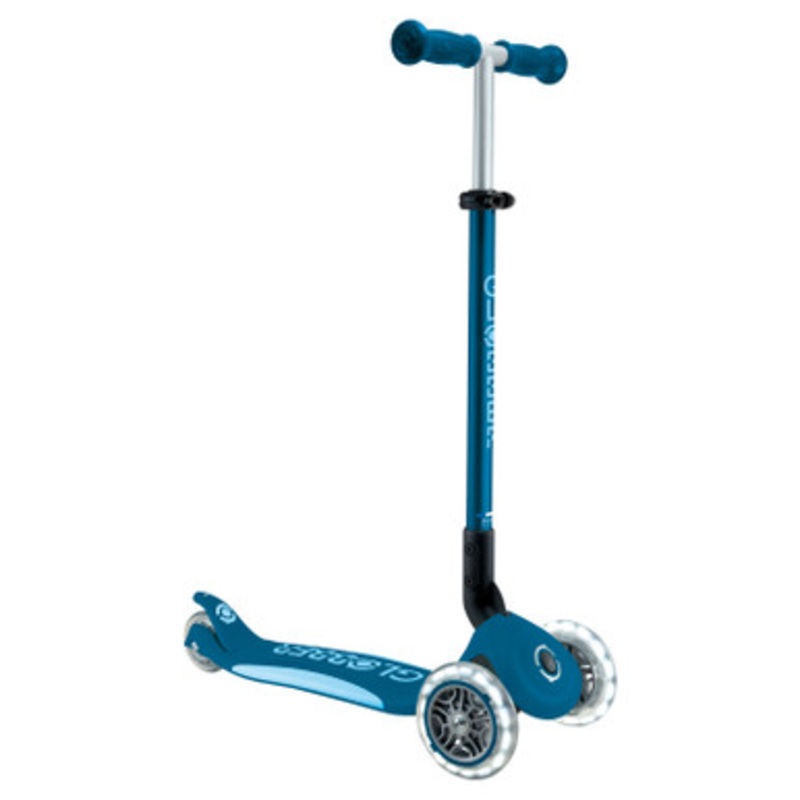 Globber PRIMO Foldable Plus Scooter with Lights V2 – Petrol Blue/Light Blue