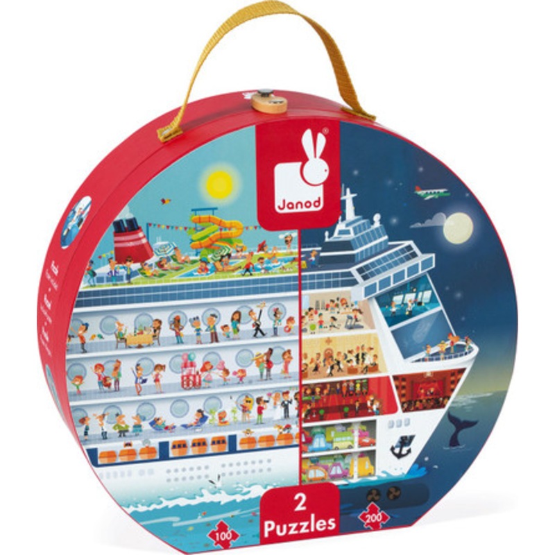 Janod – Cruise Ship Dual Suitcase – 2 Puzzles *Slightly Faded packaging*