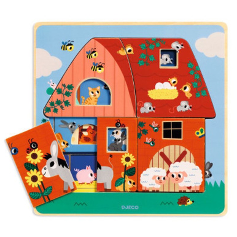 Djeco – The Barn – 3 Layer Wooden Puzzle