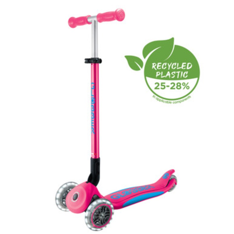 Globber PRIMO Foldable Plus Scooter with Lights V2 – Fushia Pink/ Sky Blue