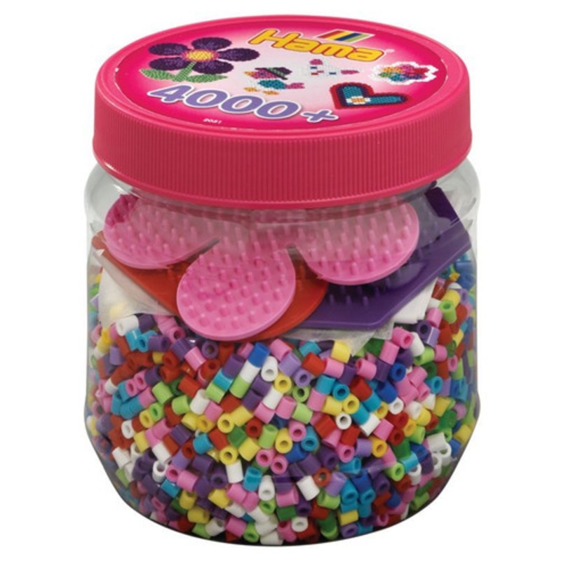 Hama Beads – Tub Set – 4000 Beads, 3 Pegboards (Hexagon, Flower, Heart)