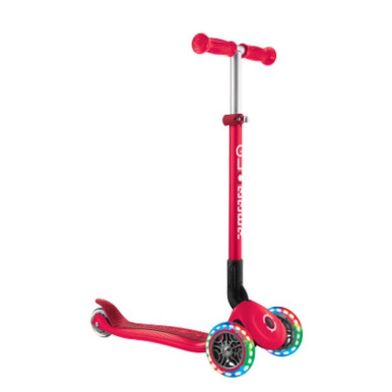 Globber PRIMO FOLDABLE LIGHTS: 3 Wheel Scooter – Red