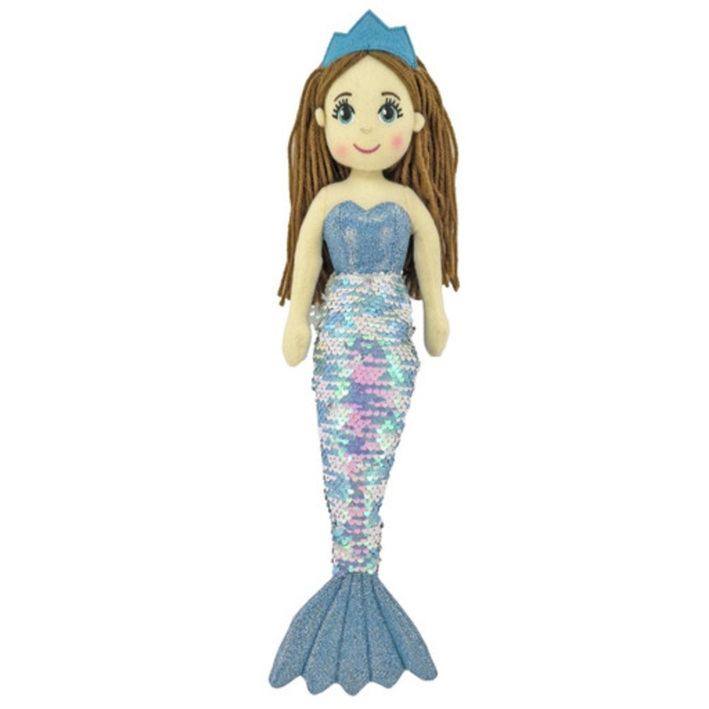 Cotton Candy – 45cm Mermaid MARINA Flip Sequin Blue/White with Sequin Tail