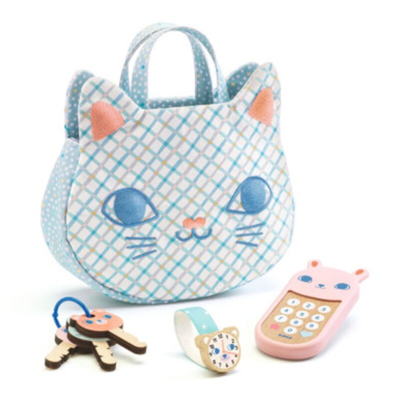 Djeco – Baby Cat Handbag with Phone, Keys and Accessories – 7pc