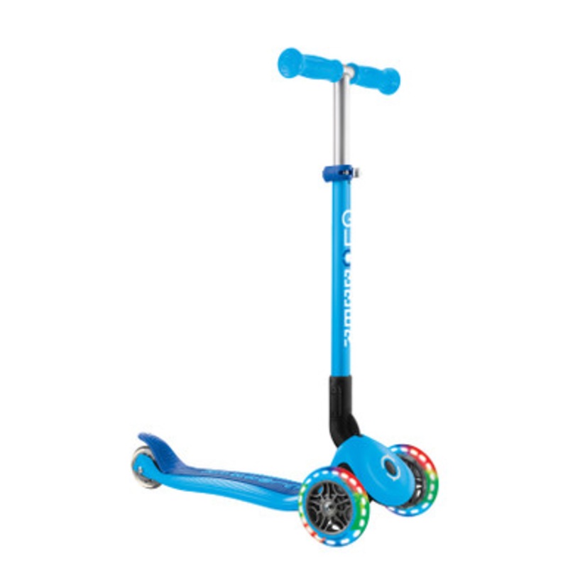 Globber PRIMO FOLDABLE LIGHTS 3 Wheel Scooter – Sky Blue/Navy Blue