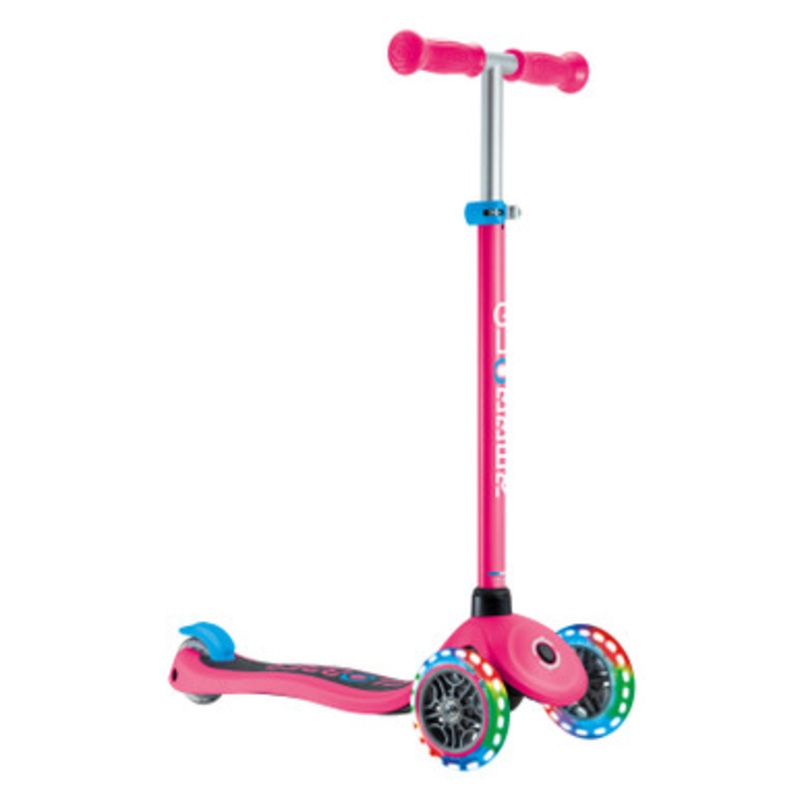 Globber PRIMO V2 Scooter with Lights and Griptape – Fuchsia / Sky Blue