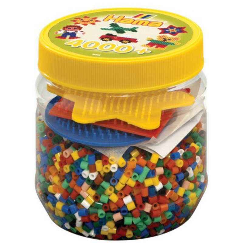 Hama Beads – Tub Set – 4000 Beads, 3 Pegboards (Star, Square, Round)