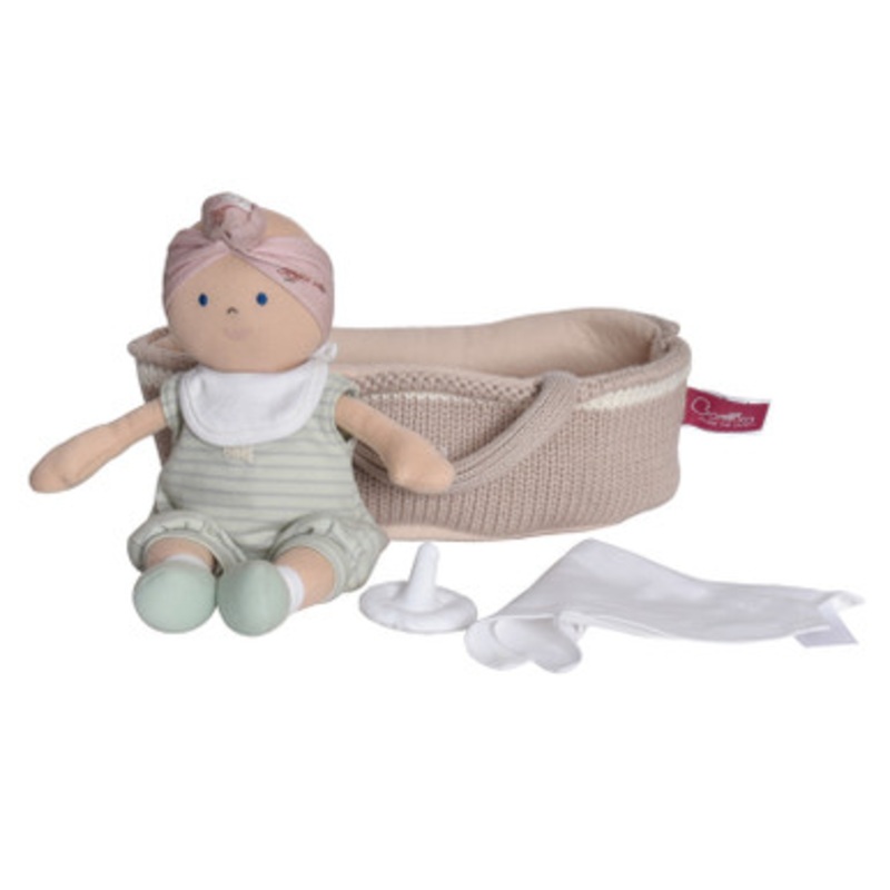 Bonikka – Green Outfit Baby Doll with Knitted Carry Cot