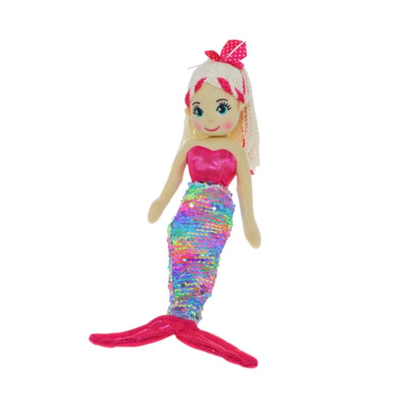 Cotton Candy – 45cm ISABELLA Pink/Rainbow Flip Sequinned Tail Mermaid
