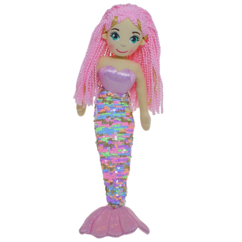 Cotton Candy – 45cm PEARL Pink/Gold/Rainbow Flip Sequinned Tail Mermaid