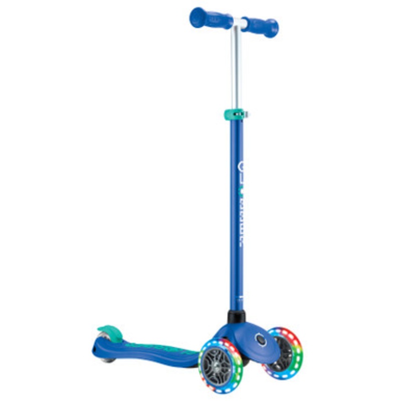 Globber Primo PLUS with LIGHTS 3 Wheel Scooter – Navy Blue/ Emerald Green