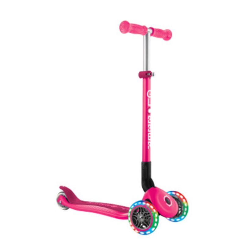 Globber PRIMO FOLDABLE LIGHTS: 3 Wheel Scooter – Neon Pink