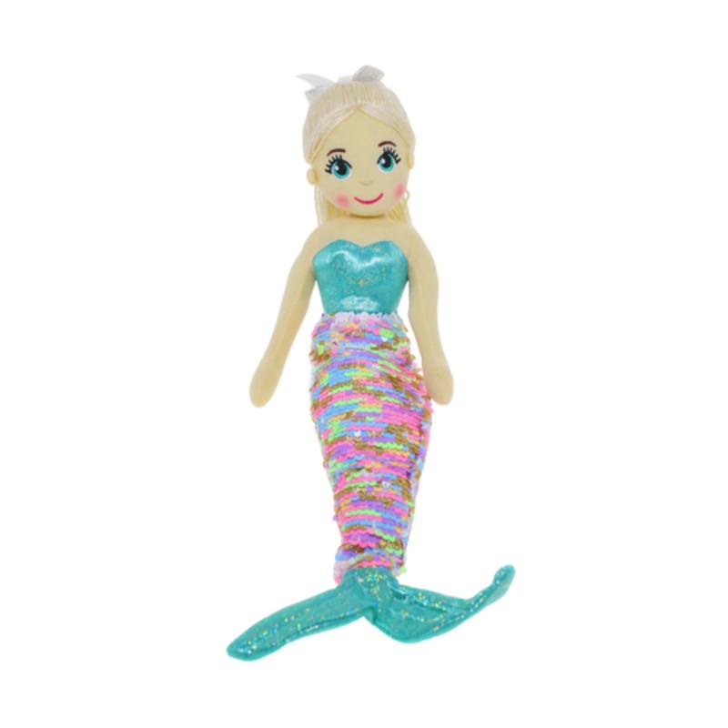Cotton Candy – 45cm ALICE Teal/Rainbow Flip Sequinned Tail Mermaid