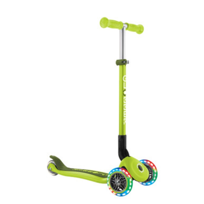 Globber PRIMO FOLDABLE LIGHTS: 3 Wheel Scooter – Lime Green