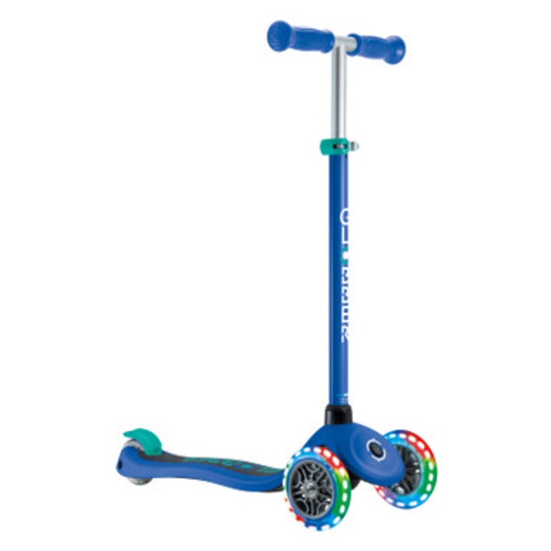 Globber PRIMO V2 Scooter with Lights and Griptape – Navy Blue/ Emerald Green