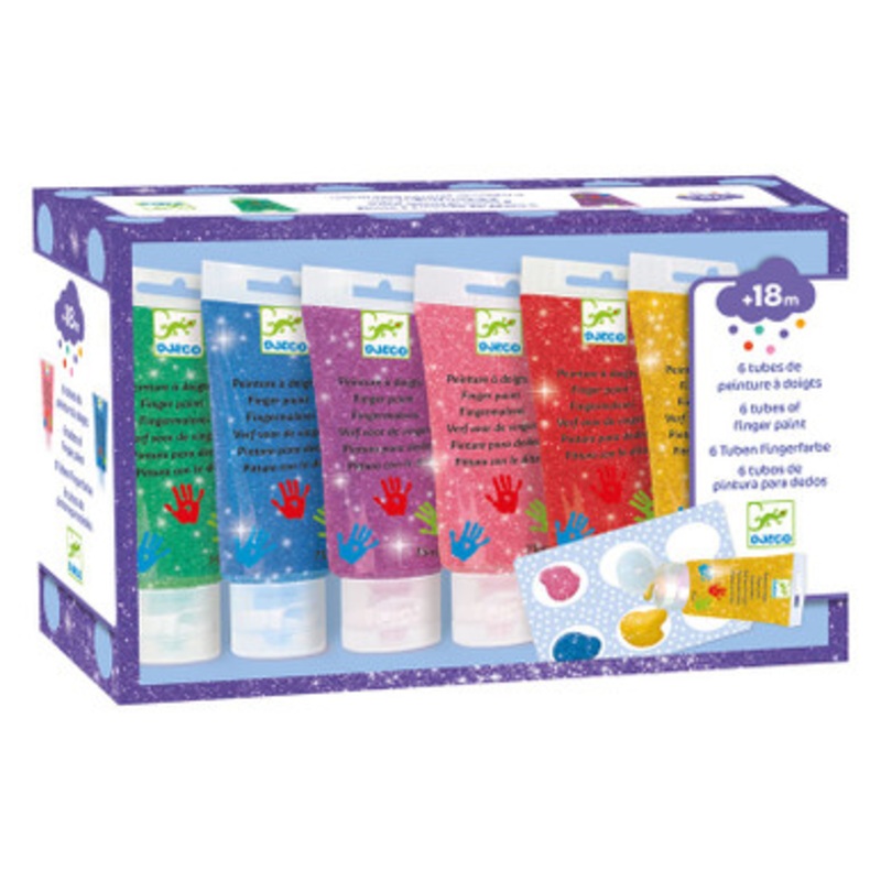 Djeco – Glitter Finger Paint Tubes – 6