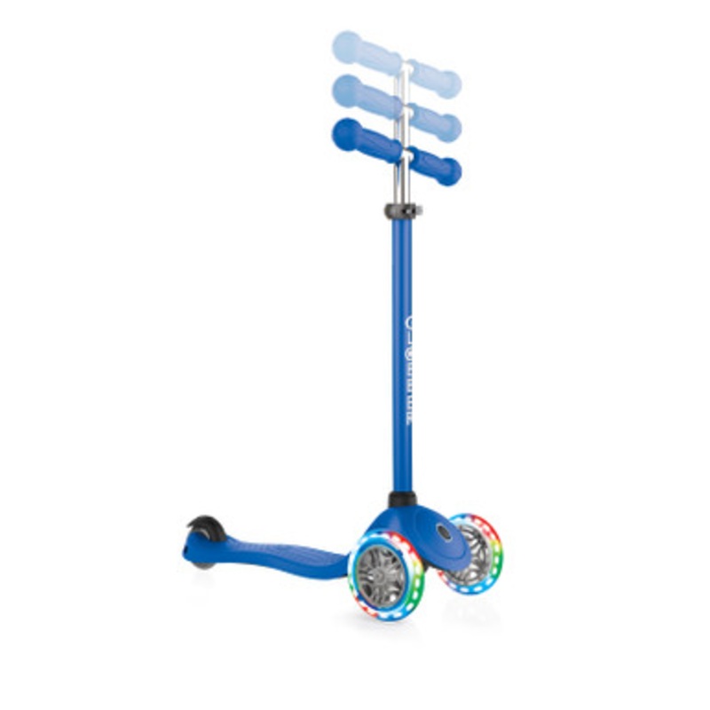 Globber 3 Wheel Primo Lights Scooter with Anodised T Bar- Navy Blue