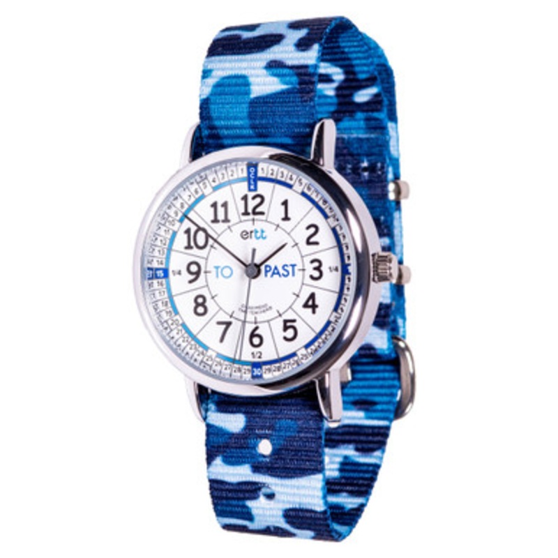 EasyRead  Past & To Time Teacher Watch –  Blue Camo Strap with White Face