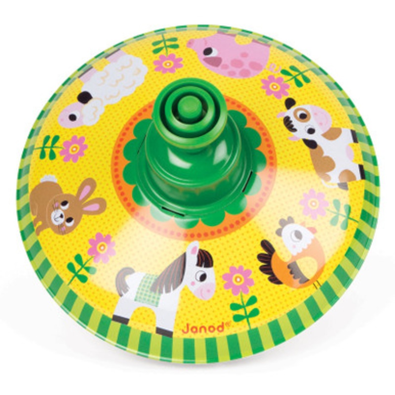 Janod Farm Spinning Top (Green Handle)
