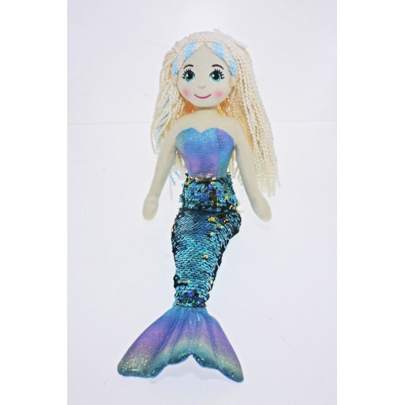 Cotton Candy – 45cm LANA Blue/Gold Multi Flip Sequined Tail Mermaid