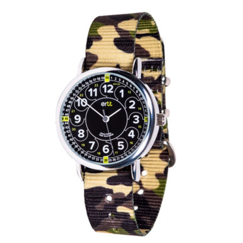 EasyRead 12/24 Hour Time Teacher Watch – Green Camo Strap with Black Face