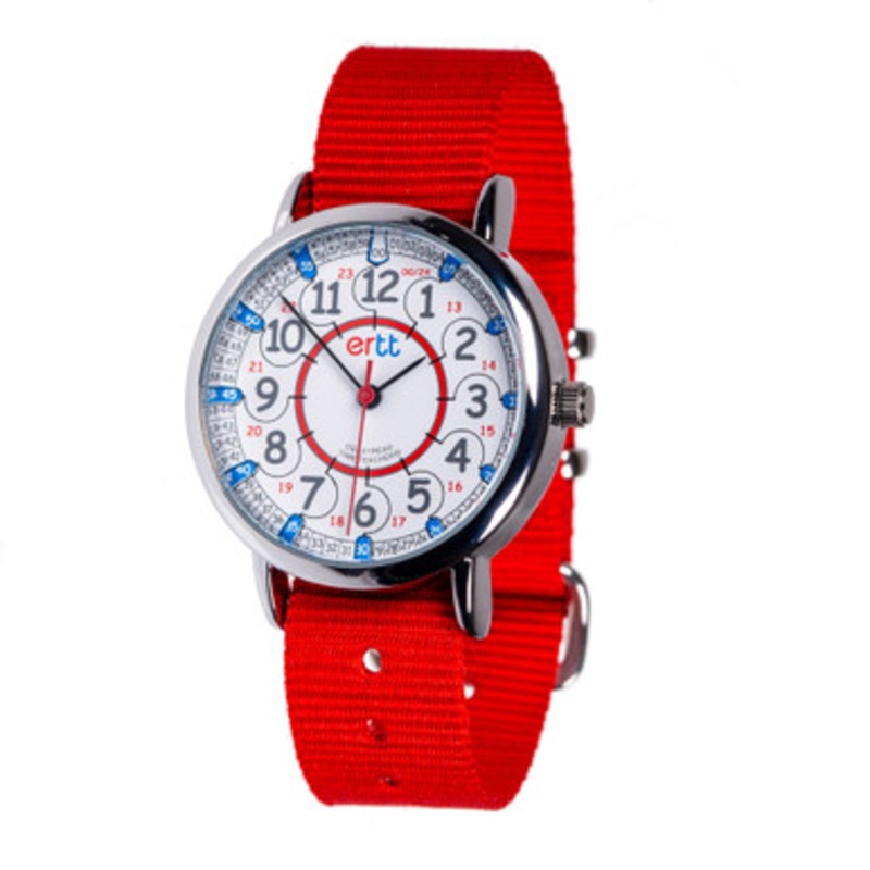 EasyRead Time Teacher 12/24 Hour Watch – Red/Blue Face with Red Strap
