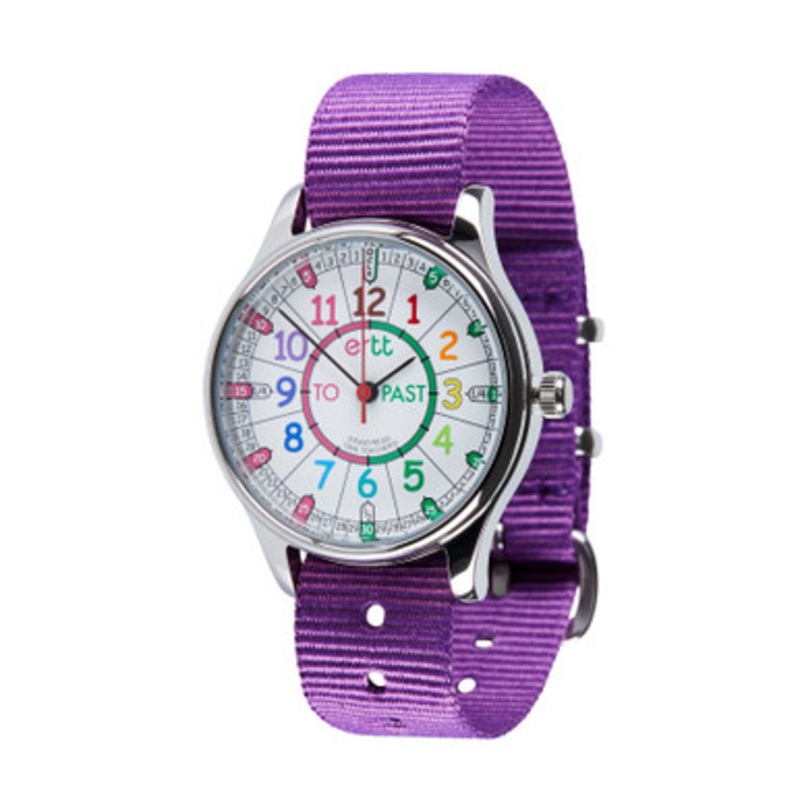 EasyRead Time Teacher Past & To Watch – Rainbow Face with Purple Strap WATERPROOF