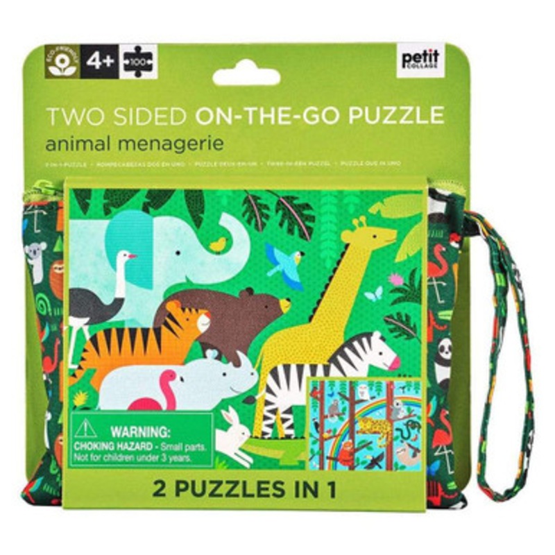 Petit Collage – Animal Menagerie 2-sided Puzzle 49pc