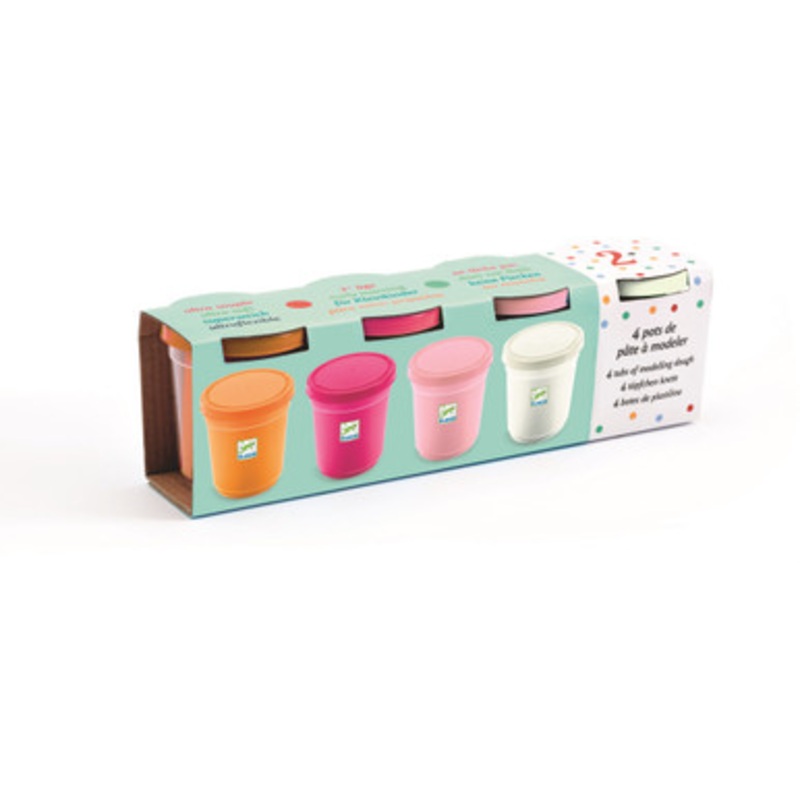 Djeco – 4 Tubs of Play Dough – Pink Pastels