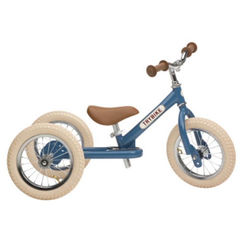 Trybike – Matte Blue Vintage bike with Cream Tyres and Chrome (3 wheel)