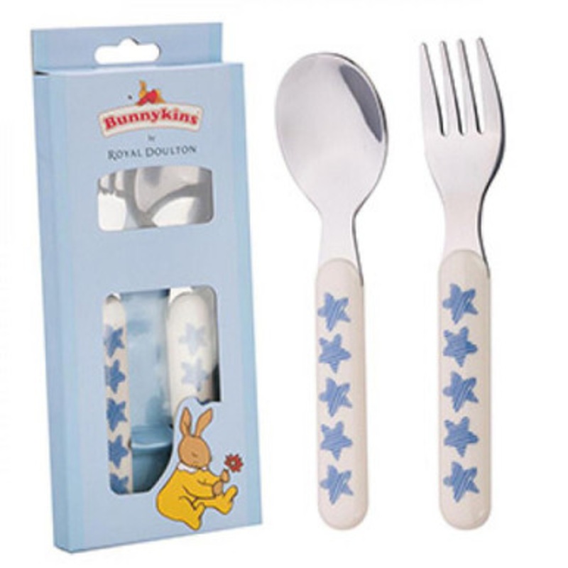 Bunnykins Spoon & Fork  Shining Stars Design Blue