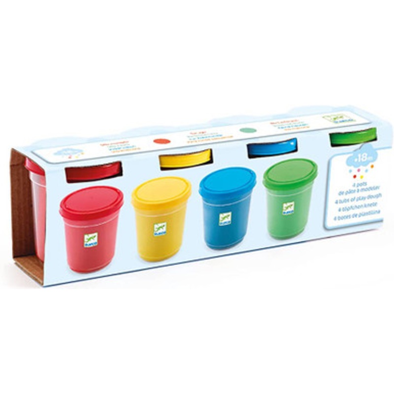 Djeco – 4 Tubs of Play Dough – Primary Colours