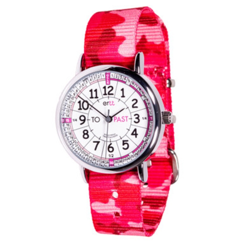 EasyRead Past & To Time Teacher Watch – Pink Camo Strap with White Face