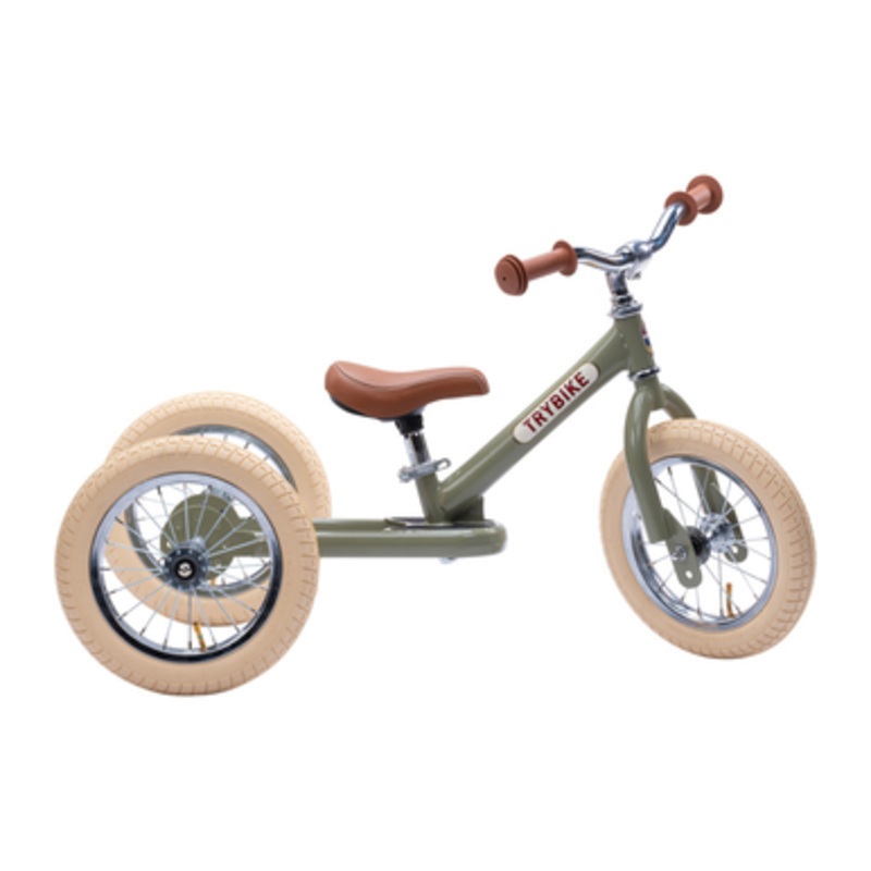 Trybike – Matte Green Vintage with Cream Tyres and Chrome (3 wheel)