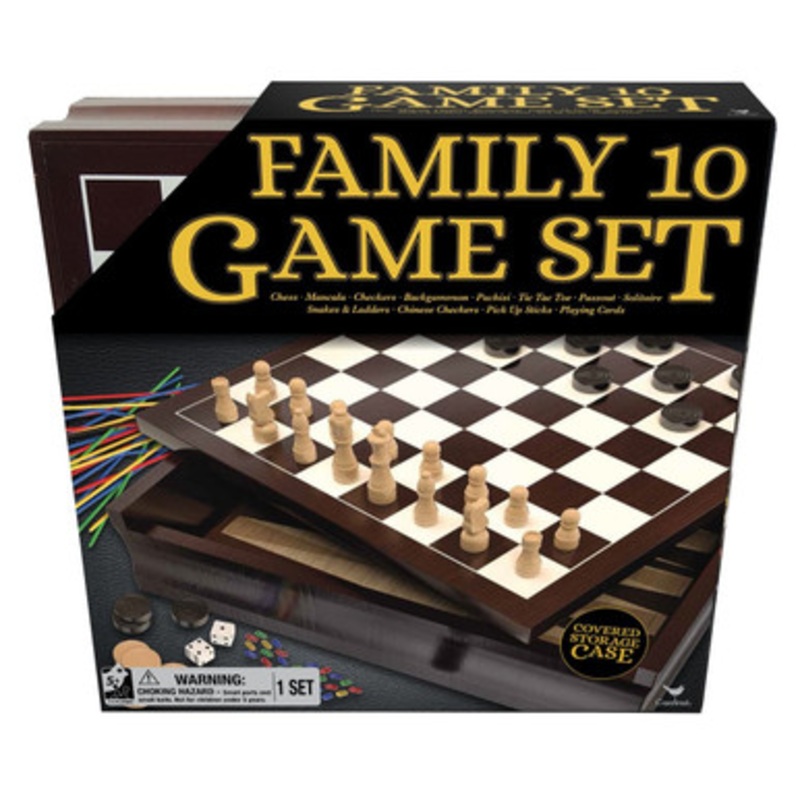 Classic Wooden 10 Game Set in Cabinet