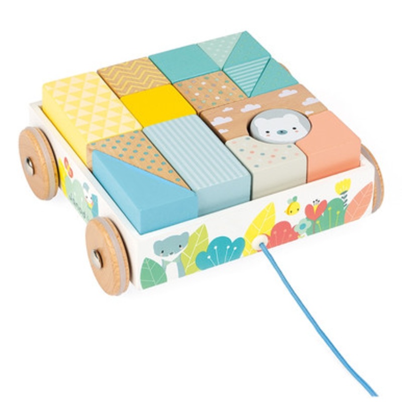 Janod – Pure Pull Along Blocks Cart