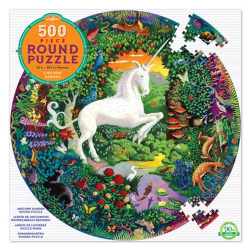 eeBoo 500pc Round Puzzle – Unicorn Garden