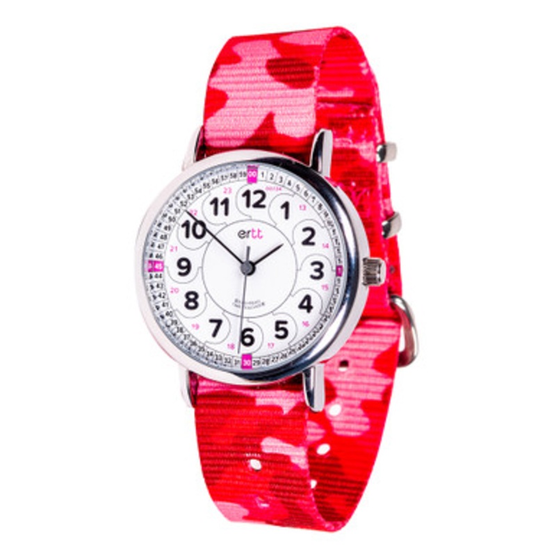 EasyRead 12/24 Hour Time Teacher Watch – Pink Camo Strap with White Face