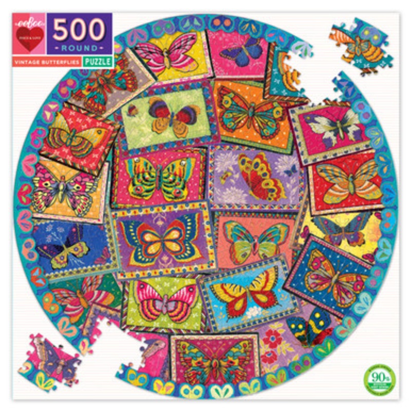 eeBoo 500pc Round Puzzle – Vintage Butterflies