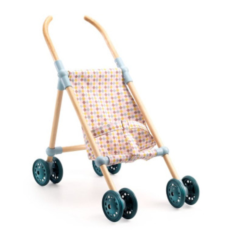 Djeco – Pomea Collection – Wooden Doll Umbrella Stroller