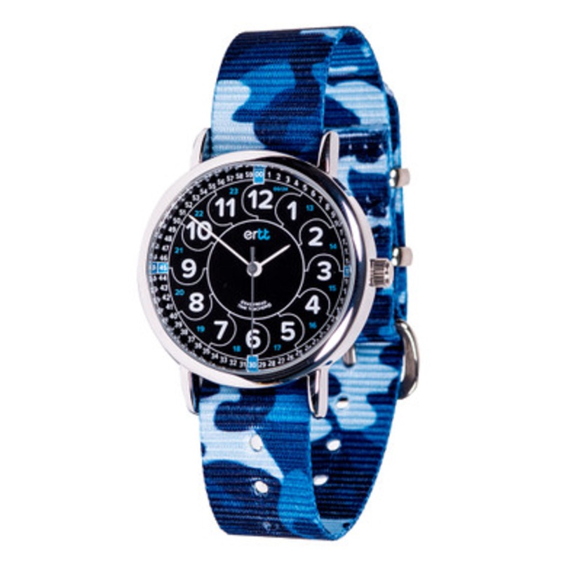 EasyRead 12/24 Hour Time Teacher Watch – Blue Camo Strap with Black Face
